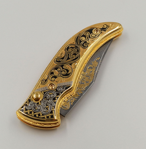 Нож складной дамасский "Орнамент" №2 Златоуст