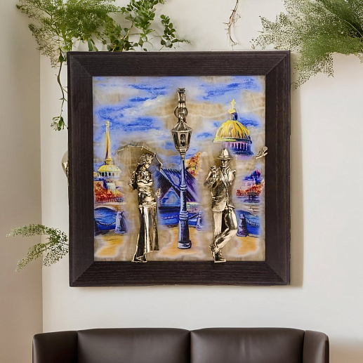 Бронзовая ключница настенная "Пара. Набережная. Мост"