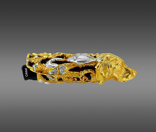 Чехол для зажигалки "Охотник с собакой" в золоте