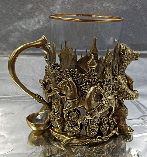 Оригинальный подстаканник "Народный мишка" бронза