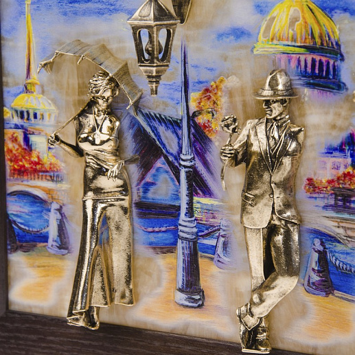 Бронзовая ключница настенная "Пара. Набережная. Мост"