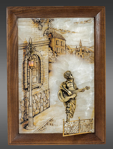 Бронзовая картина "Серенада. Парень" с подсветкой