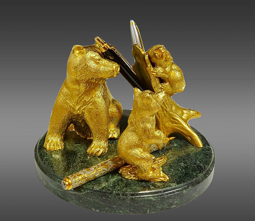 Бронзовая карандашница "Медведи"