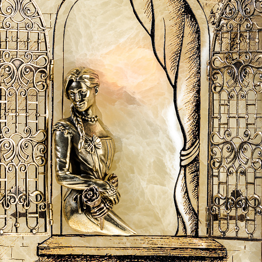 Бронзовая картина "Серенада. Девушка" с подсветкой