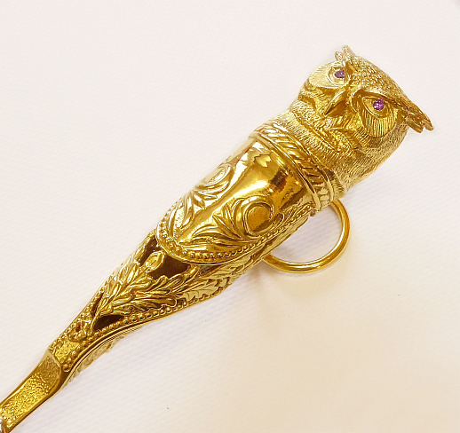 Декоративная обувная ложка "Сова". Позолоченная