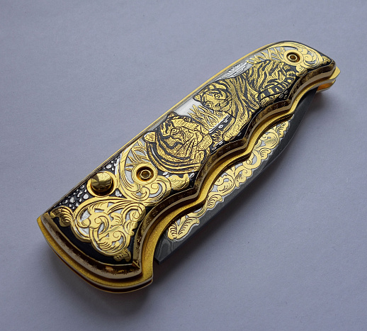 Нож складной дамасский "Два тигра" купить с доставкой Нож складной дамасский "Два тигра"