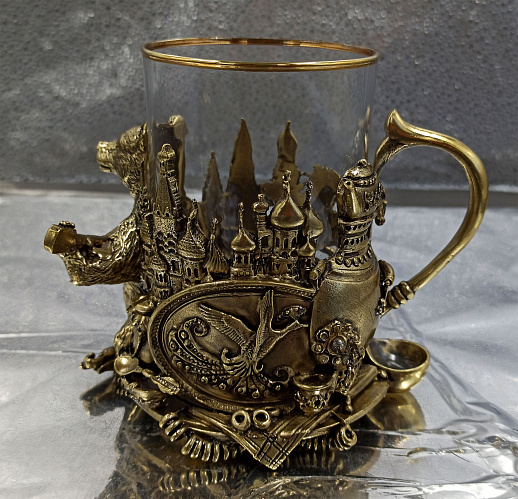 Оригинальный подстаканник "Народный мишка" бронза