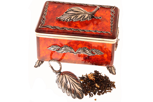 Оригинальная коробочка для чая с ложечкой из янтаря