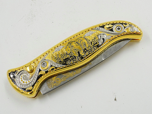 Нож складной дамасский "Мишка в лесу" Златоуст. купить с доставкой Нож складной дамасский "Мишка в лесу" Златоуст.