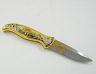 Нож складной дамасский "Мишка в лесу" Златоуст.