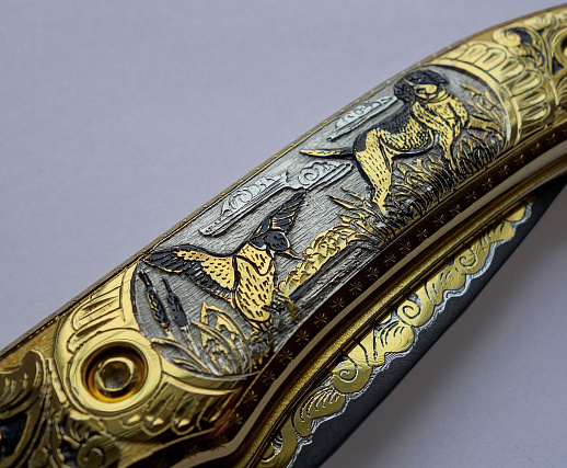 Нож складной дамасский "На уток".  Златоуст