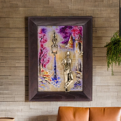 Бронзовая картина "Парень с розой. Весна" с подсветкой