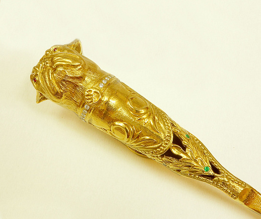 Интерьерная ложка для обуви "Мопс". Позолоченная