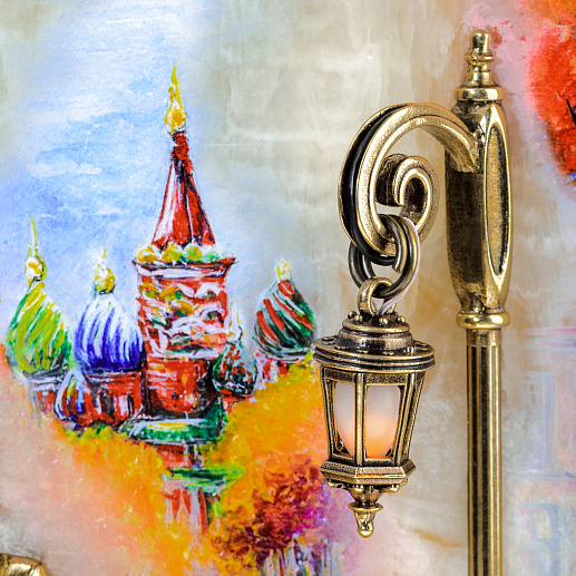 Бронзовая картина "Вечерняя прогулка. Москва" с подсветкой