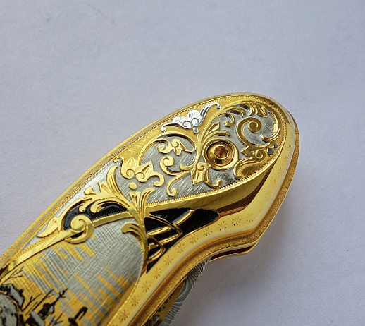 Нож складной дамасский "Зимняя рыбалка" купить с доставкой Нож складной дамасский "Зимняя рыбалка"