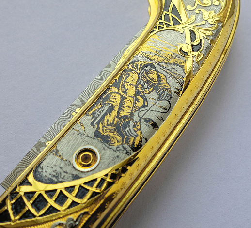 Нож складной дамасский "Зимняя рыбалка" купить с доставкой Нож складной дамасский "Зимняя рыбалка"