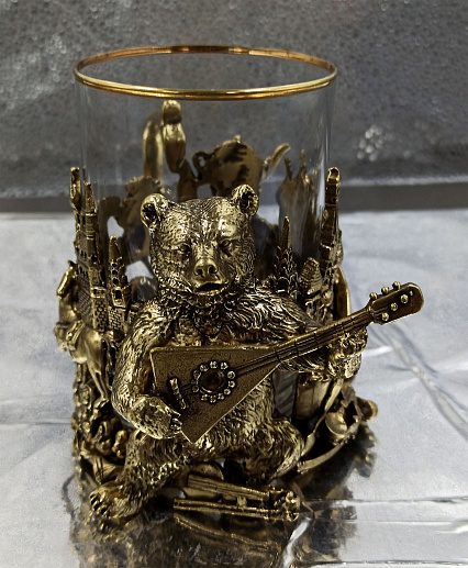 Оригинальный подстаканник "Народный мишка" бронза