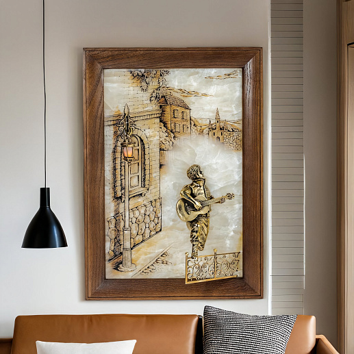 Бронзовая картина "Серенада. Парень" с подсветкой