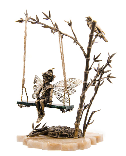 Бронзовая композиция "Эльф на качелях"