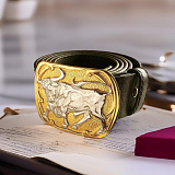 Кожаный ремень с бляшкой ''Бык''. Позолота