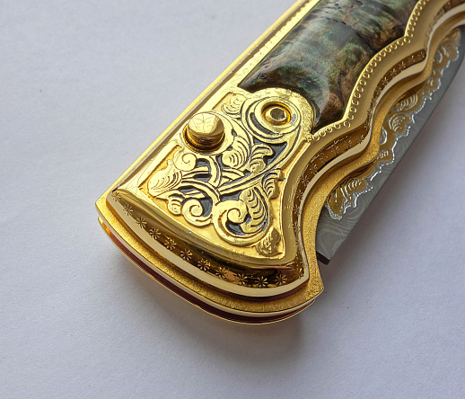 Нож складной дамасский "Орнамент" купить с доставкой Нож складной дамасский "Орнамент"