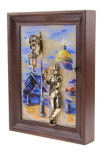 Бронзовая картина "Парень с розой. Набережная. Мост" с подсветкой