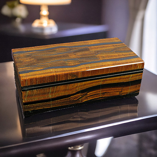 Каменная шкатулка для колец из тигрового глаза купить с доставкой Каменная шкатулка для колец из тигрового глаза