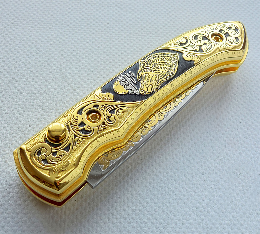 Нож складной "Волк и луна". Златоуст