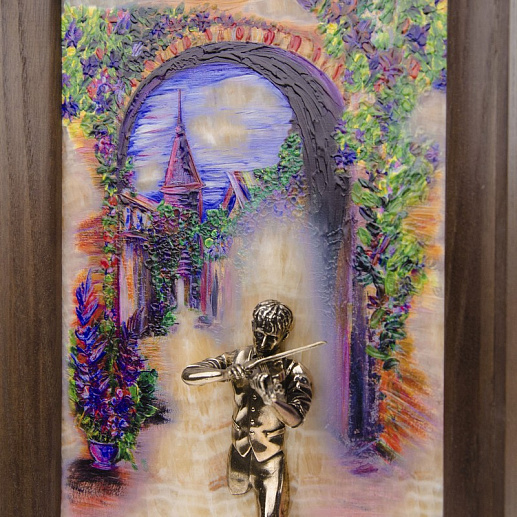 Бронзовая картина "Скрипач. Рассвет"