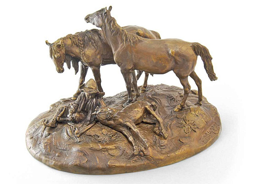 Бронзовая композиция «Лошади на отдыхе»