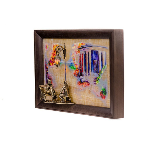 Бронзовая картина "Предложение. Пятигорск. Старый ресторан Провал" с подсветкой