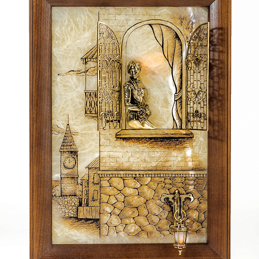 Бронзовая картина "Серенада. Девушка" с подсветкой