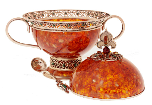 Сахарница декоративная из янтаря с ложечкой