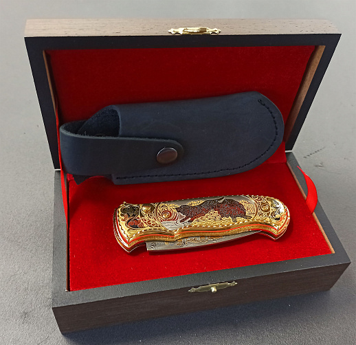 Нож складной "Собаки". Дамасский