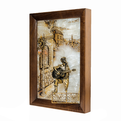 Бронзовая картина "Серенада. Парень" с подсветкой