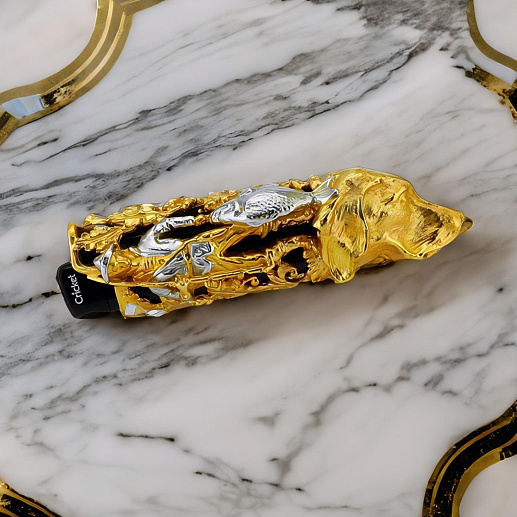 Чехол для зажигалки "Охотник с собакой" в золоте