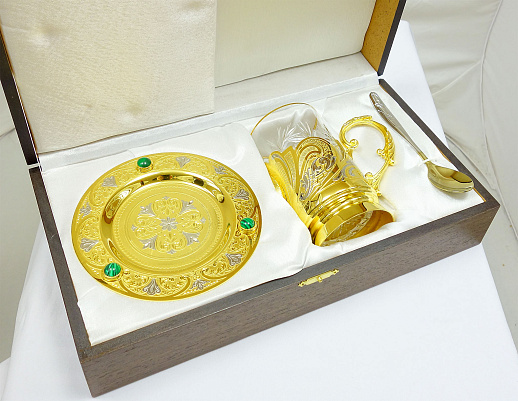 Подарочная чайная пара "Малахит". Златоуст купить с доставкой Подарочная чайная пара "Малахит". Златоуст