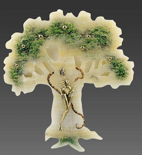 Бронзовая картина "Ева" на ониксе рисованная