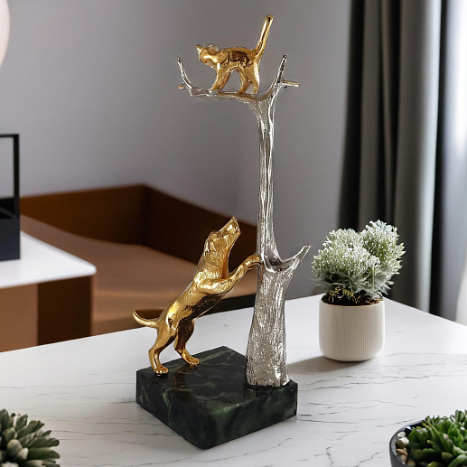 Бронзовая карандашница "Кошка с собакой"