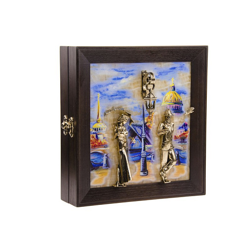 Бронзовая ключница настенная "Пара. Набережная. Мост"