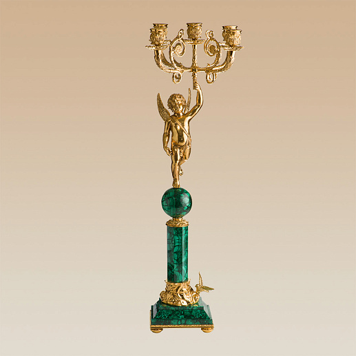 Каминные канделябры с часами из малахита