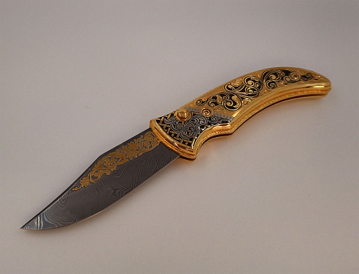 Нож складной дамасский "Орнамент" №2 Златоуст