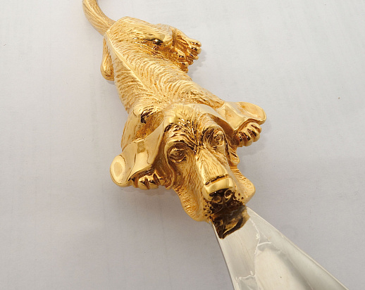 Интерьерная обувная ложка "Собака". Позолоченная
