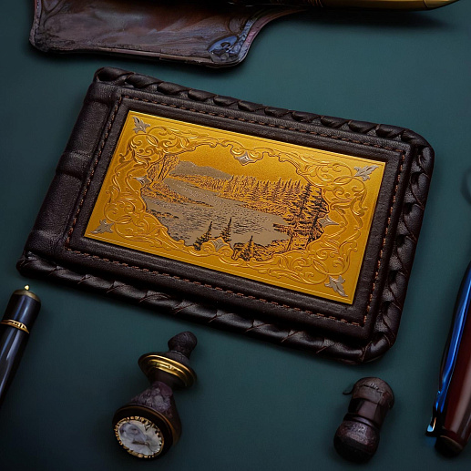 Кожаная визитница "Природа России". Златоуст