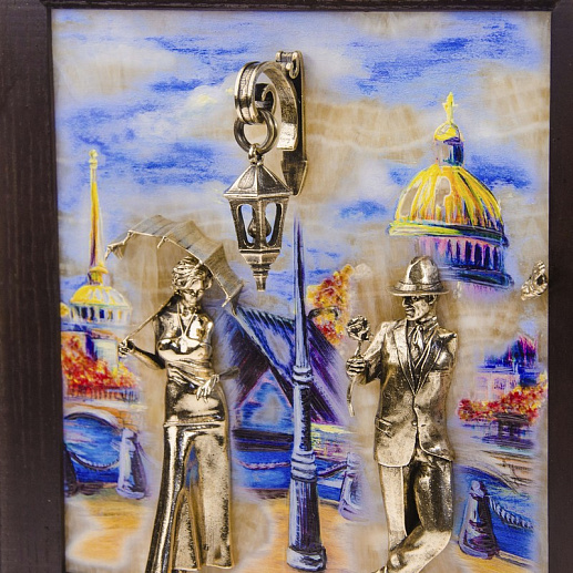 Бронзовая ключница настенная "Пара. Набережная. Мост"