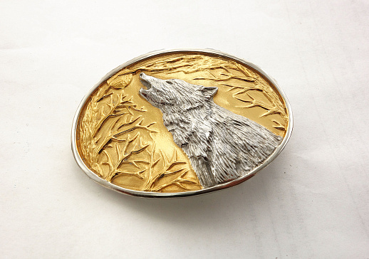 Кожаный мужской ремень "Волк" №2. Позолота