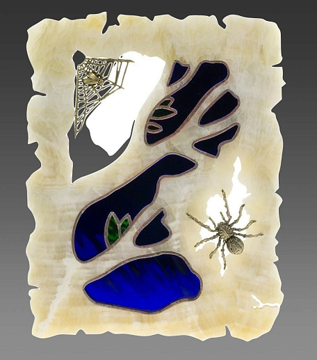 Бронзовая картина на ониксе "Паук" новая