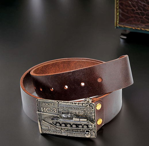 Ремень кожаный с пряжкой "Танк"