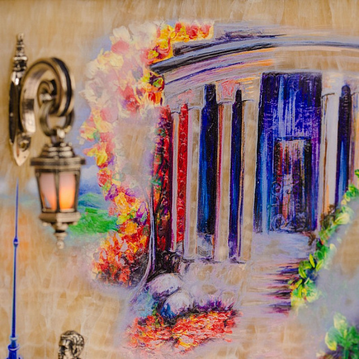 Бронзовая картина "Предложение. Пятигорск. Старый ресторан Провал" с подсветкой