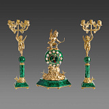 Каминные канделябры с часами из малахита